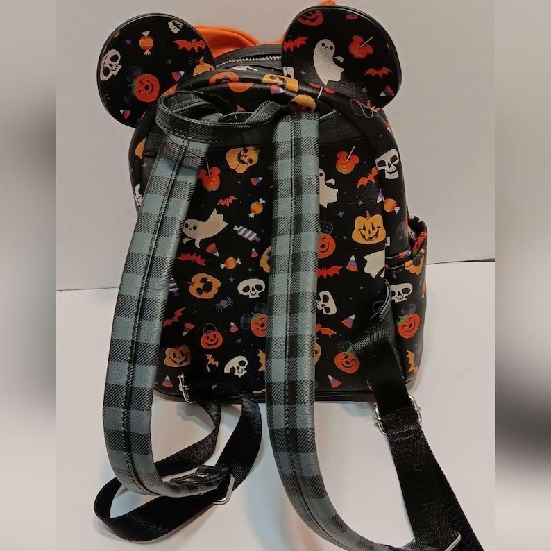 Disney Loungefly Halloween Minnie Mouse Mini Backpack | Pumpkin Ghost Skull Print | Black & Orange Halloween Bag | Disney Collectible afbeelding 5