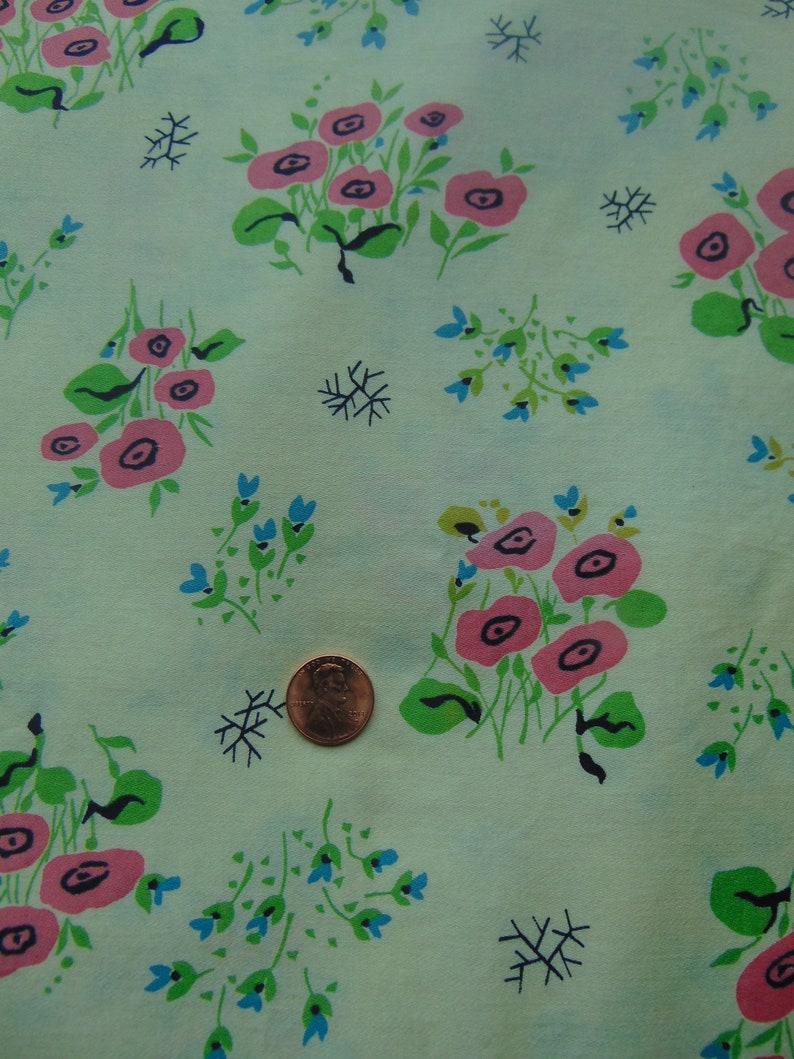 Vintage Mid Century yellow and pink flower fabric yardage