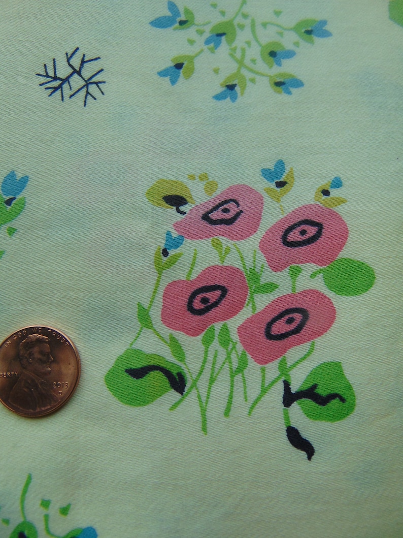 Vintage Mid Century yellow and pink flower fabric yardage