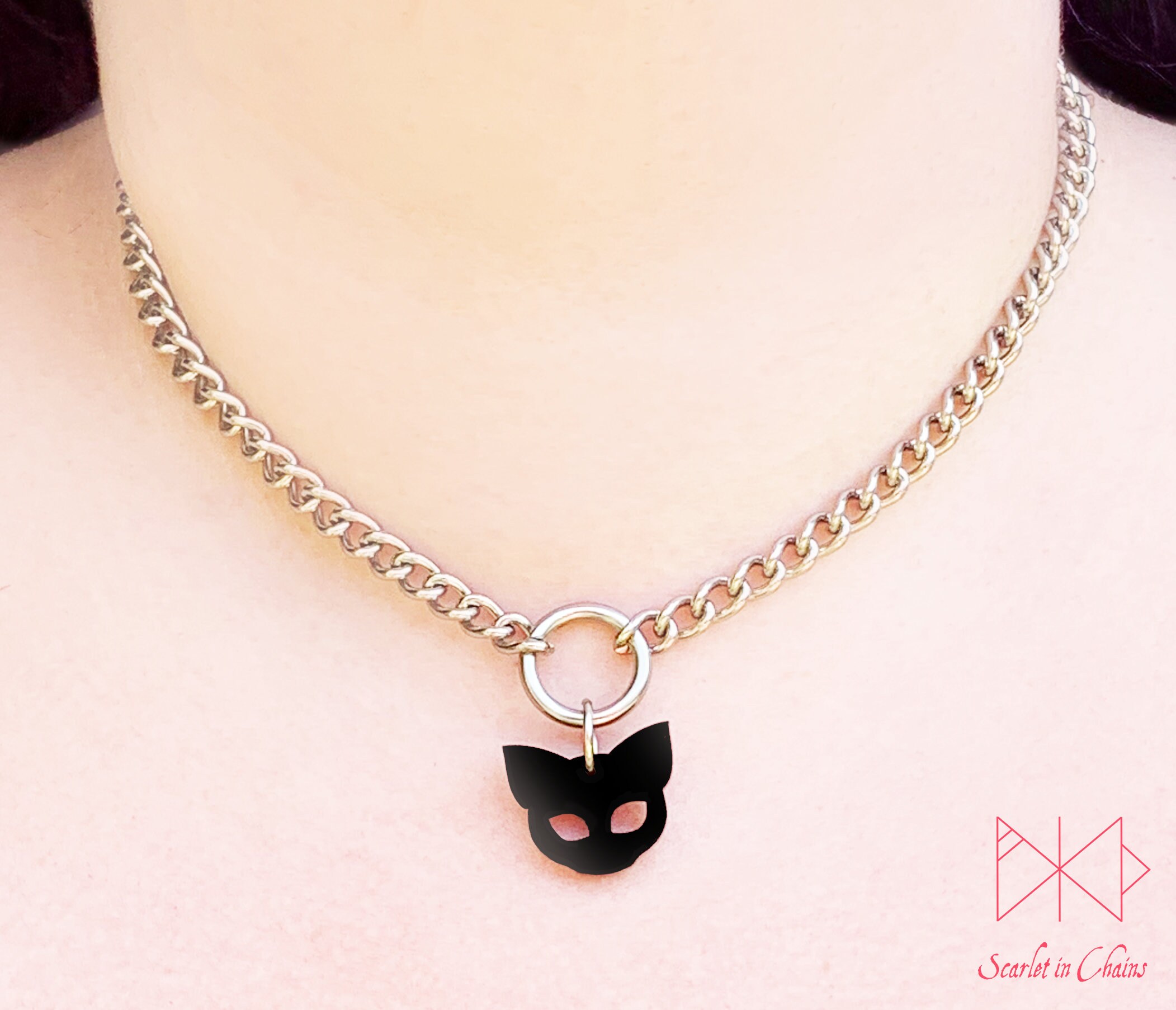 Stainless Steel Cat Choker Black Cat Necklace Cat - Etsy