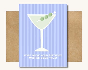 Dirty Martini Birthday Card - Cocktail Lover Birthday Card // Funny Birthday Card for Friend // Cocktail Birthday Card Gift for Martini Fans