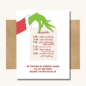 Grinch Christmas Card -- Grinch Funny Christmas Card // Grinch Schedule // Funny Christmas Card // Grinch Christmas Card Set
