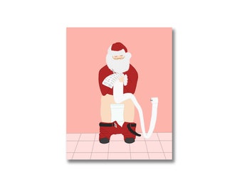 Santa on Toilet Bathroom Print -- Christmas Bathroom Print // Funny Bathroom Print // Holiday Bathroom Print // Funny Christmas Print