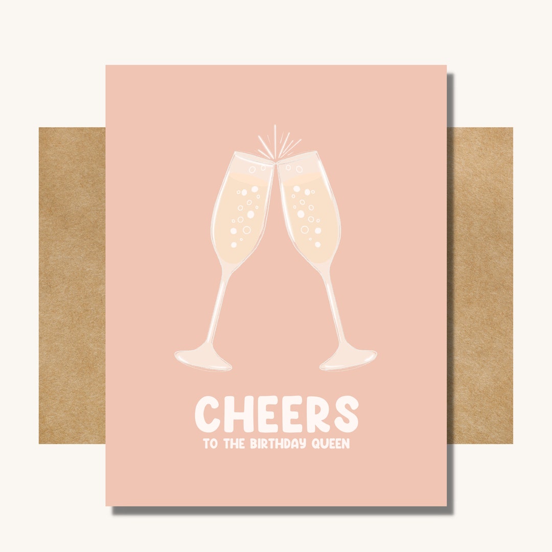 Champagne Cheers Birthday Card - Girly Fun Card - Etsy