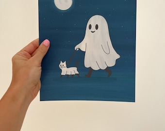 Cat Ghost Print — Fall Print // Spooky Season Decor // Fall Decor // Fall Physical Print // Cat Halloween Print