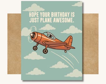 Hope Your Birthday Is Just Plane Awesome -- Plane Birthday Card // Pilot Birthday Card // Card for Plane Lover // Card for Boys Birthday