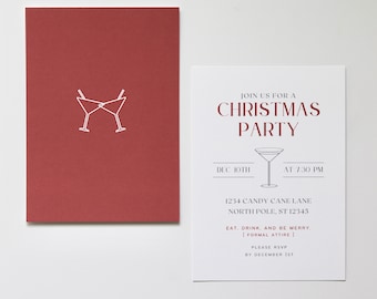 Physical Christmas Cocktail Party Invitation -Christmas Invitation with Envelopes//Christmas Party Invite Physical//Printed Christmas Invite