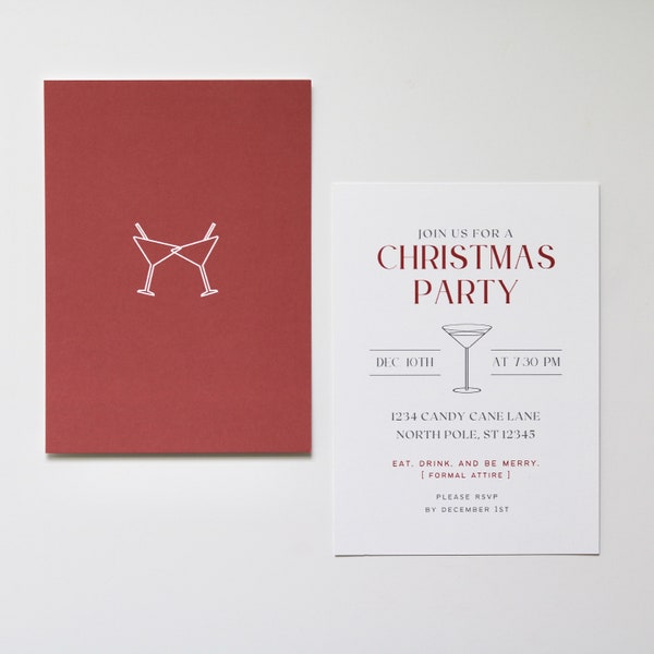 Physical Christmas Cocktail Party Invitation -Christmas Invitation with Envelopes//Christmas Party Invite Physical//Printed Christmas Invite