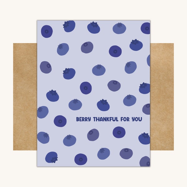 Berry Thankful For You Card -- Blueberry Card // Cards with Blueberries // Blueberry Thankful Card // Cute Blueberry Stationery