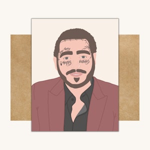 May include: A digital illustration of a person with tattoos on their face. The tattoos say "Stay Away", "Happy", and "Birthday". The person is wearing a red blazer and a black shirt.