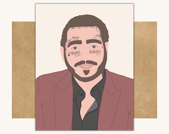 Funny Post Malone Birthday Card - Fan Art, Linen Paper