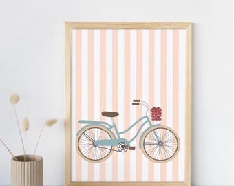 Bike With Tomatoes in Basket Print — Bike Print // Retro Physical Print // Fun Kitchen Print // Gallery Wall Print // Tomato Art