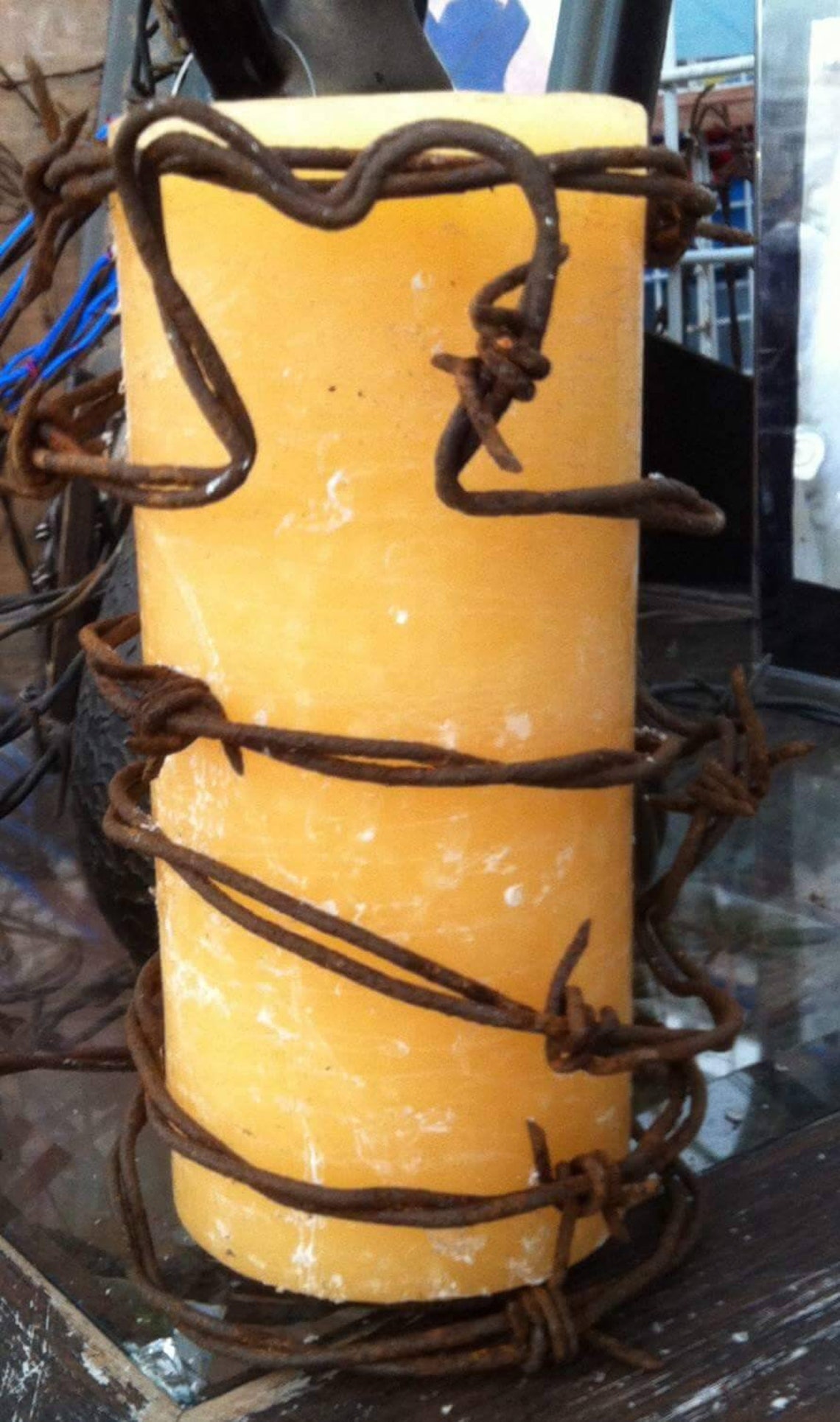 Candle Wrapped in Barbed Wire Barbed Wire Art Metal Art Etsy