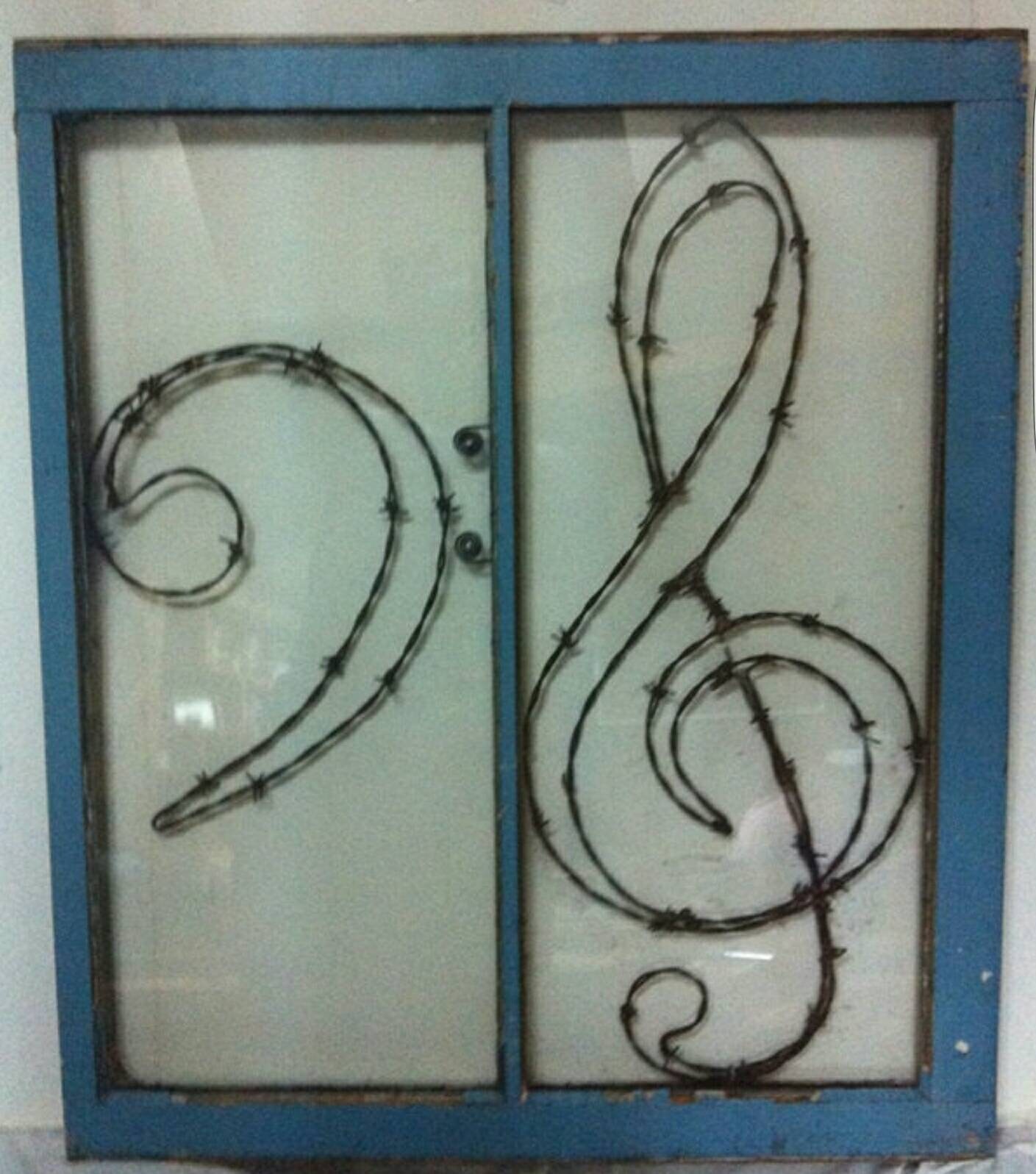 Treble & Bass Clef Music Notes Barbed Wire Art Metal art | Etsy