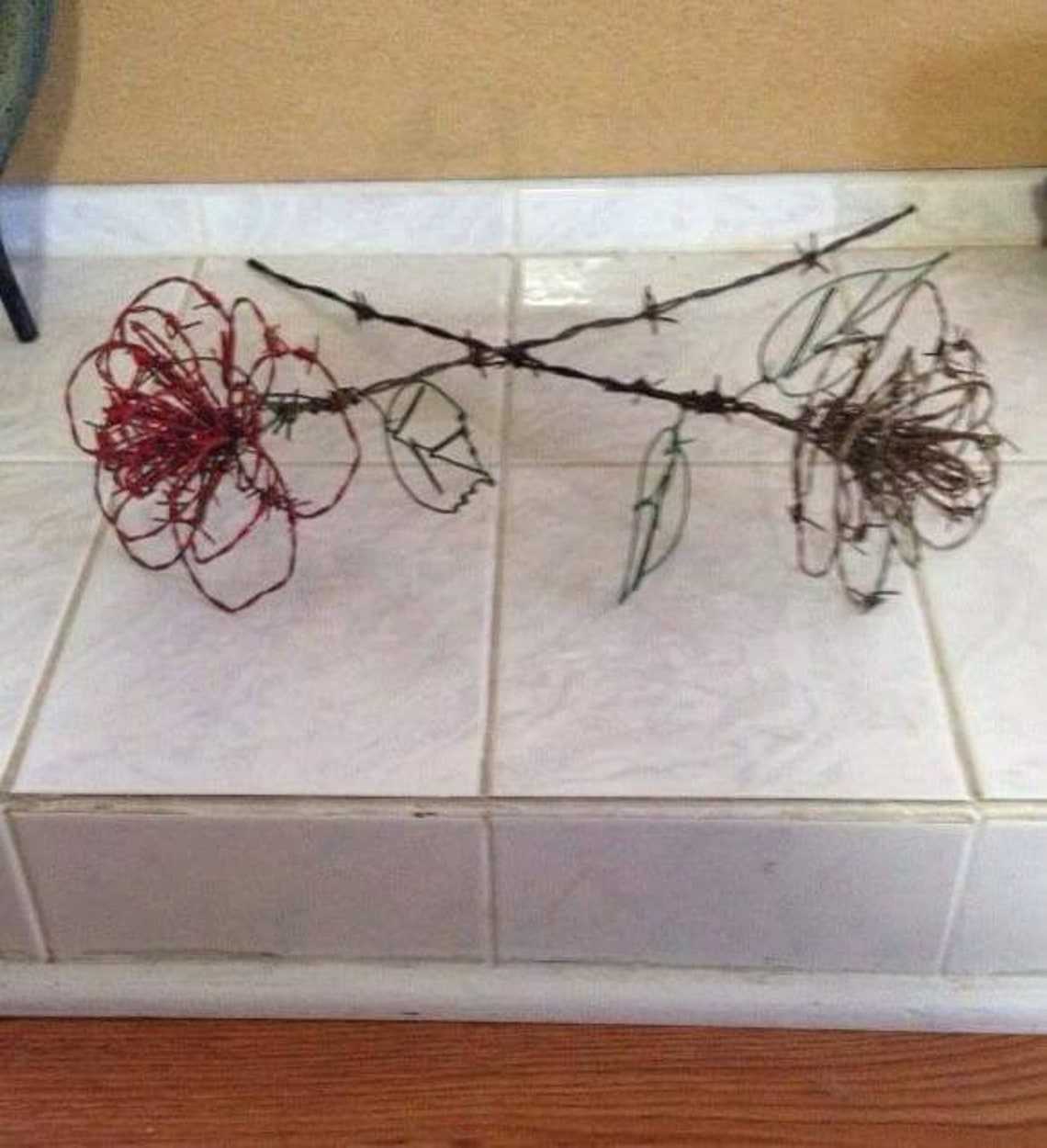 3D Rose Rose Flowers Barbed Wire Art Metal Art Home | Etsy