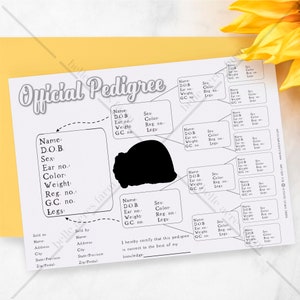 Rabbit Pedigree Template, Rabbitry Pedigree, Printable Pedigree, DIY Template for Pedigree, Fillable Pedigree, Custom pedigree, customizable