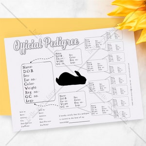 Rabbit Pedigree Template, Rabbitry Pedigree, Printable Pedigree, DIY Template for Pedigree, Fillable Pedigree, Custom pedigree, customizable