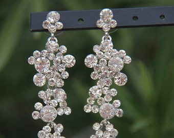 clear rhinestone dangle earrings, drop earrings, rhinestone pageant/prom earrings, bridal rhinestone earrings