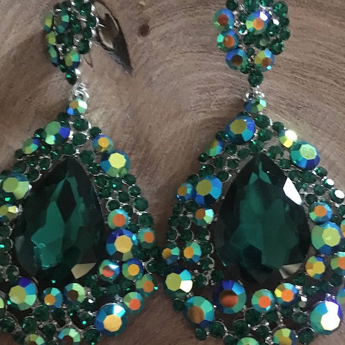 Emerald Green Clip on Earrings Emerald Green Rhinestone Clip Etsy