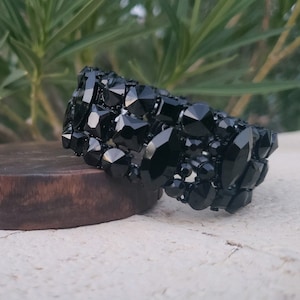 Black rhinestone bracelet, black crystal bracelet, black prom bracelet, black evening bracelet