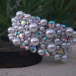 Ab and pearl rhinestone bracelet, iridescent and pearl wedding bracelet, ab and pearl prom bracelet