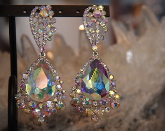 Large AB Crystal Rhinestone Statement Pageant Earrings | L&M Bling