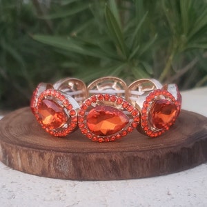 Orange bracelet, orange homecoming bracelet, orange crystal bracelet, orange fitness competition bracelet