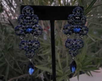 Navy earrings, dark blue rhinestone earrings, navy dangle evening earrings