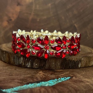Red bracelet, red rhinestone bracelet