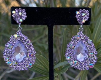 Light purple earrings, lilac rhinestone earrings, lavender prom earrings