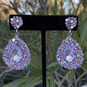 Light purple earrings, lilac rhinestone earrings, lavender prom earrings