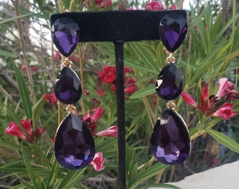 purple clip on earrings, purple rhinestone clip on earrings, purple pageant clip on earrings