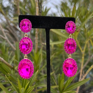 Fuchsia prom earrings, hot pink rhinestone earrings