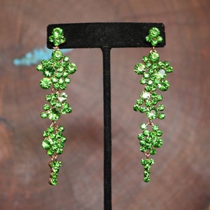 Green prom earrings, lime green earrings, light green pageant earrings, kern green rhinestone earrings