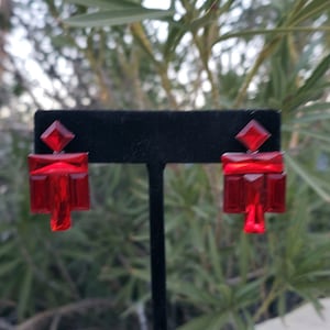 Red stud earrings, red crystal studs, red ballroom stud earrings, red Christmas stud earrings