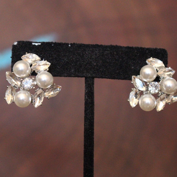 pearl and crystal stud earrings, pearl and crystal cluster earrings, large bridal stud earrings