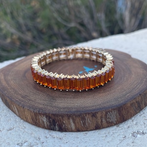 Orange crystal stretch bracelet, orange thin bracelet, orange prom bracelet