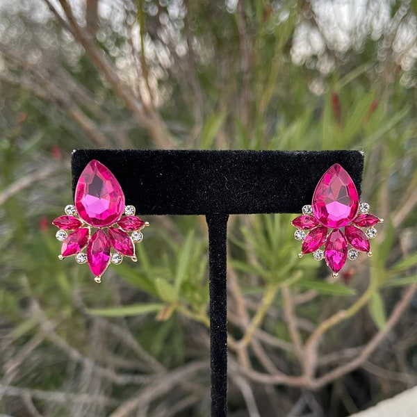 Hot pink stud earrings, pink stud clip on earrings, pink large studs, pink dance competition studs