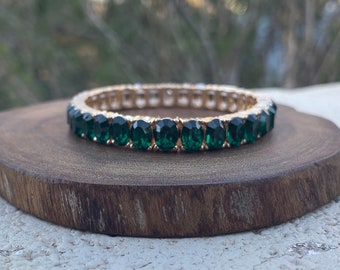 Emerald rhinestone bracelet, emerald green prom bracelet