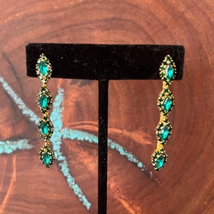 Emerald rhinestone earrings, thin dangle green earrings, emerald crystal evening earrings