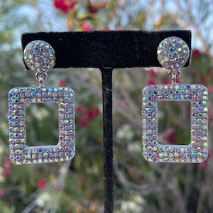 ab square earrings, iridescent square earrings, aurora borealis earrings
