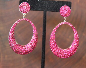 Fuchsia hoops, hot pink hoops, fuchsia rhinestone hoops, hot pink crystal pageant hoops