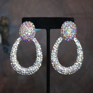 ab hoop earrings, rhinestone hoop earrings, aurora borealis hoop earrings, ab hoops, ab pageant hoops, iridescent prom hoop earrings