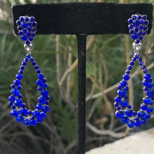 Royal Blue Clip on Earrings Sapphire Blue Cobalt AB European Etsy Israel
