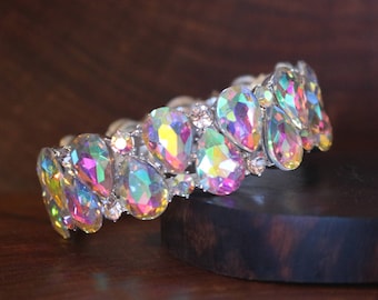 ab crystal rhinestone bracelet, AB stretch crystal bracelet, iridescent bracelet, prom bracelet, aurora borealis pageant bracelet