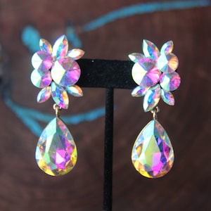 Clip AB sur boucles d’oreilles, clip aurore boréale sur boucles d’oreilles, clip AB de bal sur boucles d’oreilles, grand clip en cristal sur boucles d’oreilles, clip sur boucles d’oreilles de soirée