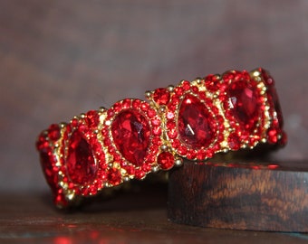 red bracelet, red crystal bracelet, red prom bracelet, red stretch bracelet, red rhinestone pageant bracelet