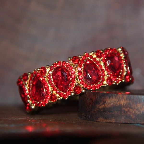 red bracelet, red crystal bracelet, red prom bracelet, red stretch bracelet, red rhinestone pageant bracelet