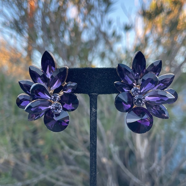 Amethyst purple clip on earrings, large purple stud clip on earrings