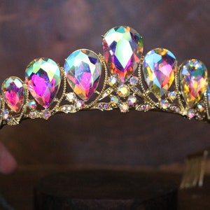 ab rhinestone tiara, iridescent crystal tiara, prom aura borealis tiara, iridescent quinceanera tiara, bridal ab head piece, prom head piece